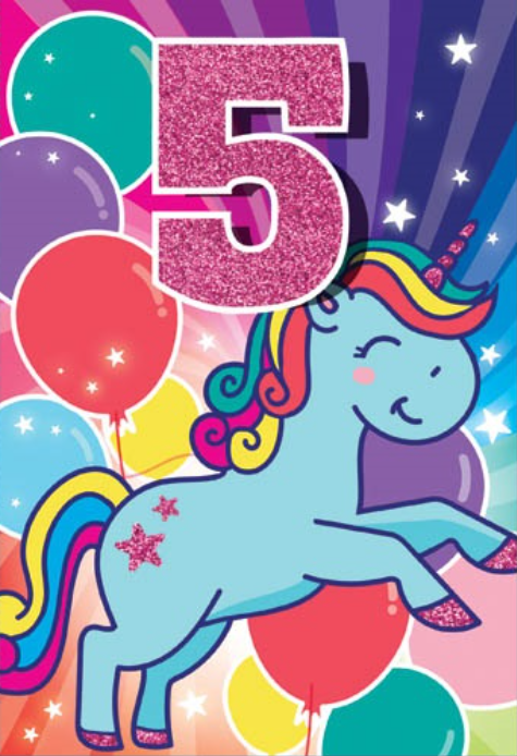 Glitter Party Age Greeting Card - Pink Unicorn (5)