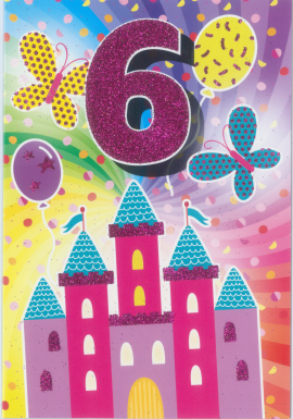 Glitter Party Age Greeting Card - Pink Castle (6th)
