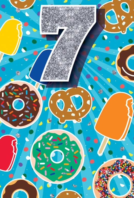 Glitter Party Age Greeting Card - Junk Food (7th)