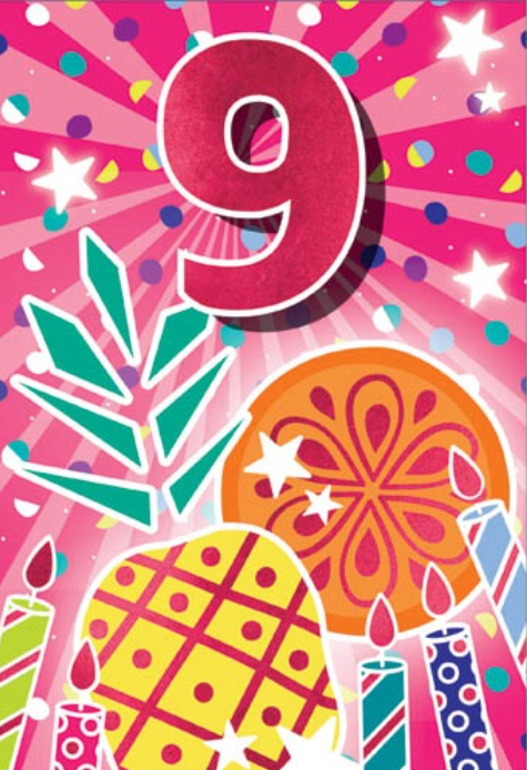 Glitter Party Age Greeting Card - Yellow Pineapple (9th)