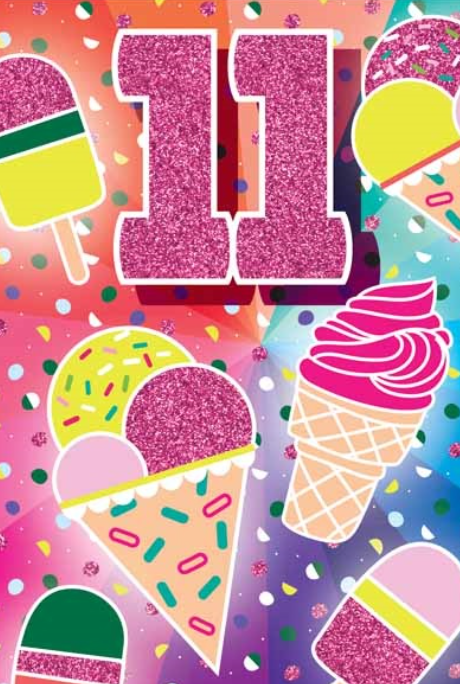 Glitter Party Age Greeting Card - Pink Ice Cream (11th)