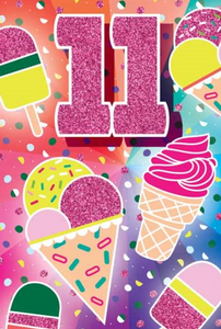 Glitter Party Age Greeting Card - Pink Ice Cream (11th)