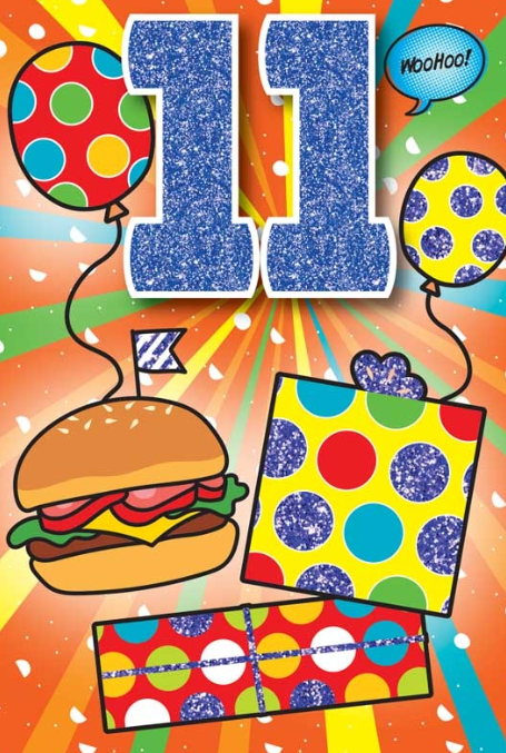 Glitter Party Age Greeting Card - Burger Party (11th)
