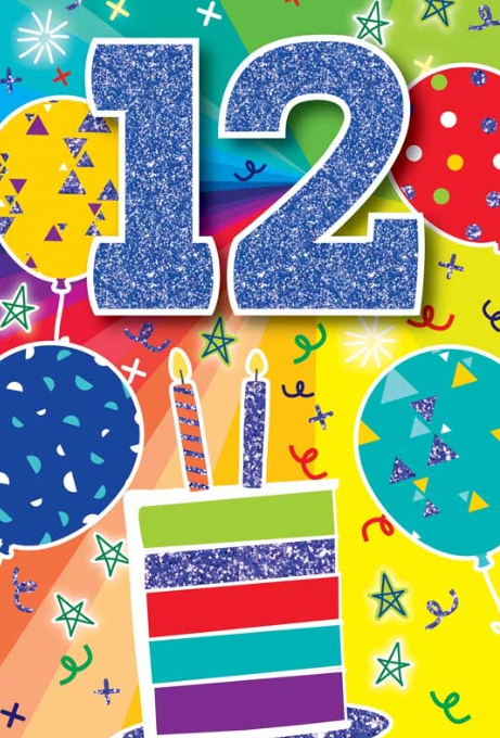 Glitter Party Age Greeting Card - Blue Cake (12th)
