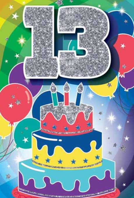 Glitter Party Age Greeting Card - Silver Cake (13th)
