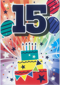 Glitter Party Age Greeting Card - Red Birthday Cake (15th)