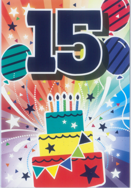 Glitter Party Age Greeting Card - Red Birthday Cake (15th)