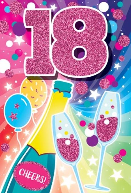 Glitter Party Age Greeting Card - Pink Champagne (18th)
