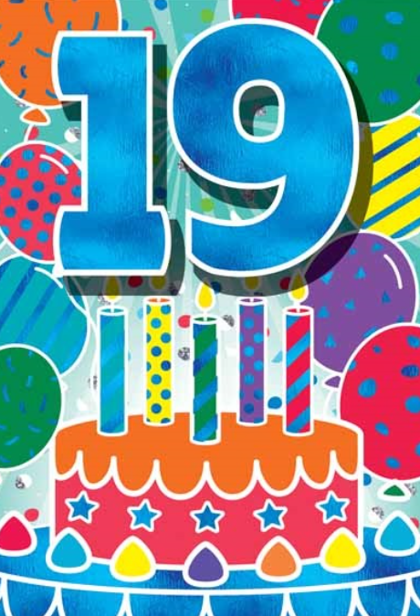 Glitter Party Age Greeting Card - Blue Birthday Cake (19th)
