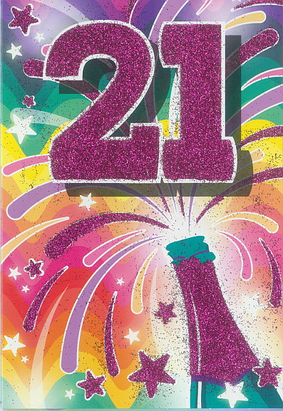 Glitter Party Age Greeting Card - Pink Wine Battle (21st)