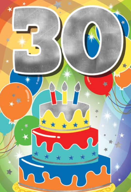 Glitter Party Age Greeting Card - Silver Birthday Cake (30th)