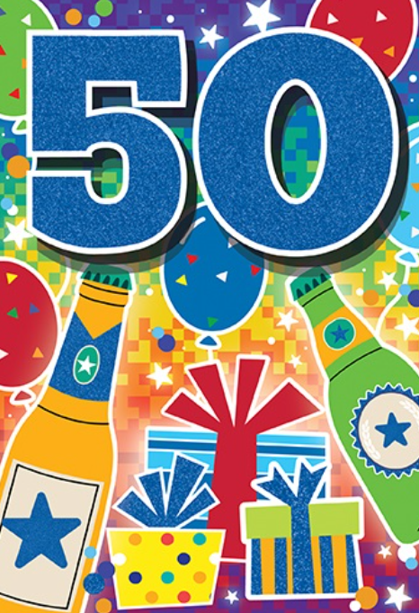Glitter Party Age Greeting Card - Beers And Gifts (50th)