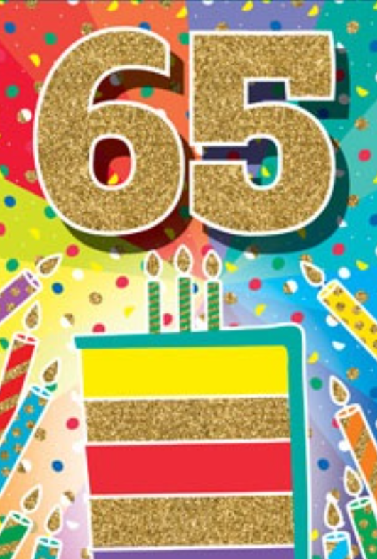 Glitter Party Age Greeting Card - Gold Cake (65th)