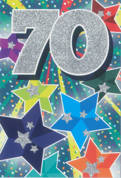 Glitter Party Age Greeting Card - Silver Stars (70th)