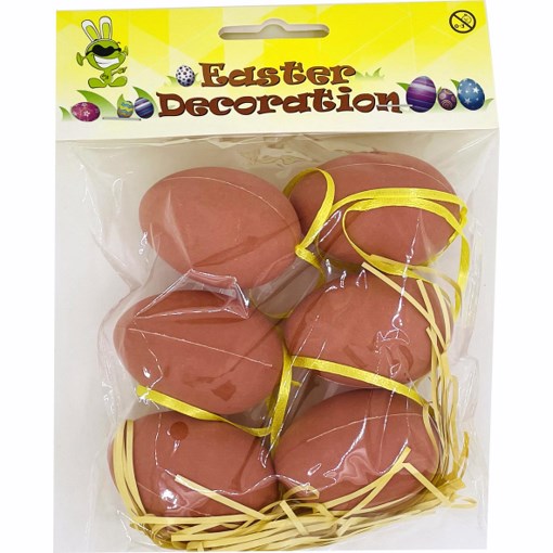 Plain Eggs With Raffia (4x6cm) 6PK
