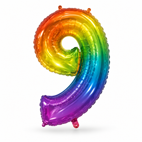 Rainbow Number 9 Foil Balloon