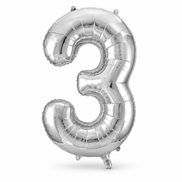 Silver Number 3 Foil Balloon