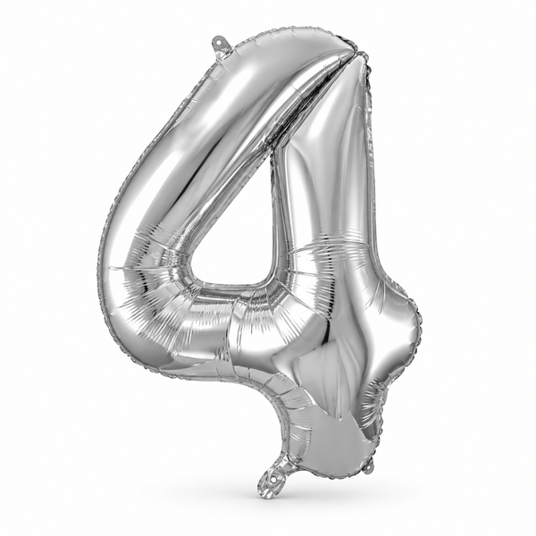 Silver Number 4 Foil Balloon