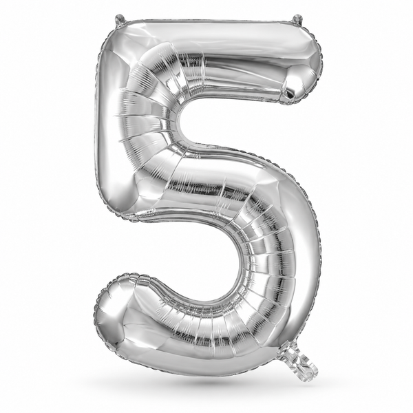 Silver Number 5 Foil Balloon