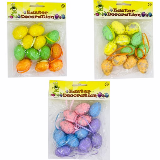 Polystyrene Eggs With String (3x4cm) 12PK
