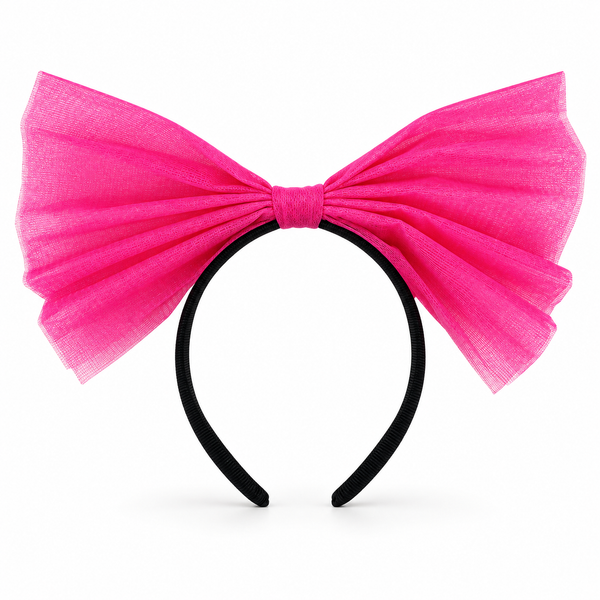 Lace Ribbon Bow Headband - Rose Pink — PT1584