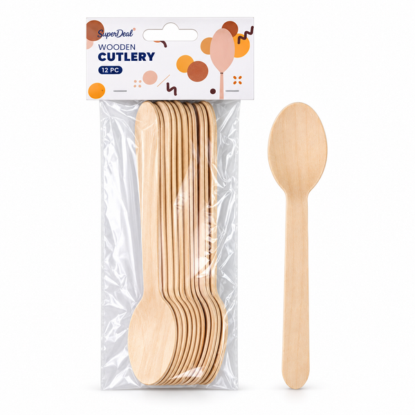 Disposable Wooden Cutlery (L:16cm) 12PK - Spoons (PT2154)
