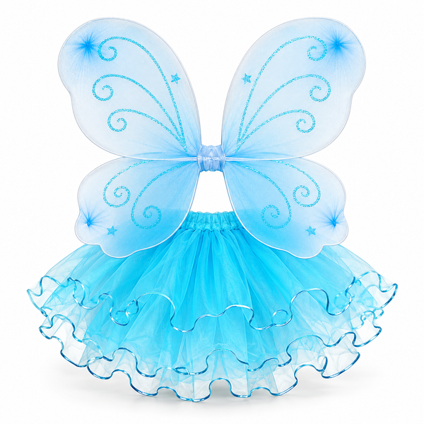 Butterfly Wings and Twin Layer Skirt Set - Blue — PT2476