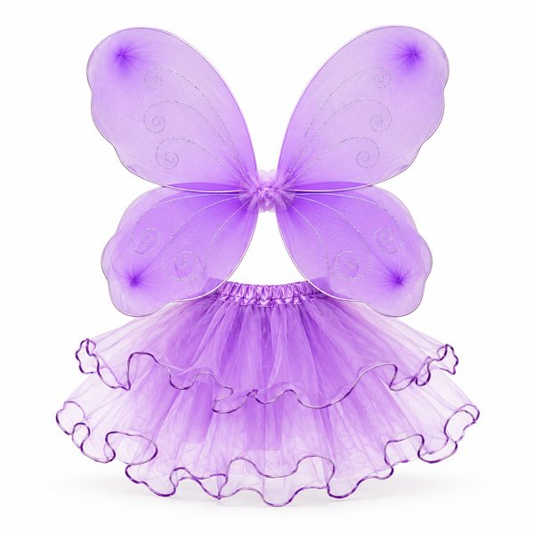 Butterfly Wings and Twin Layer Skirt Set - Purple — PT2477
