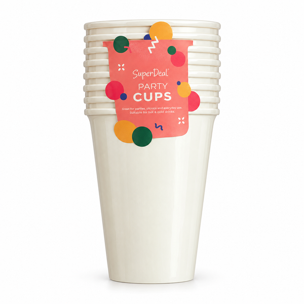 Paper Party Cups (500ml) 8PK - White (PT2572)