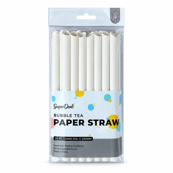 Bubble Tea Paper Drinking Straws (12x200mm) 24PK - White (PT2577)