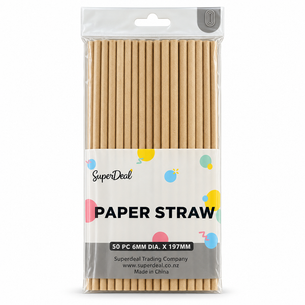 50pcs Paper Straws - 6x197mm - Natural Brown (PT2579)