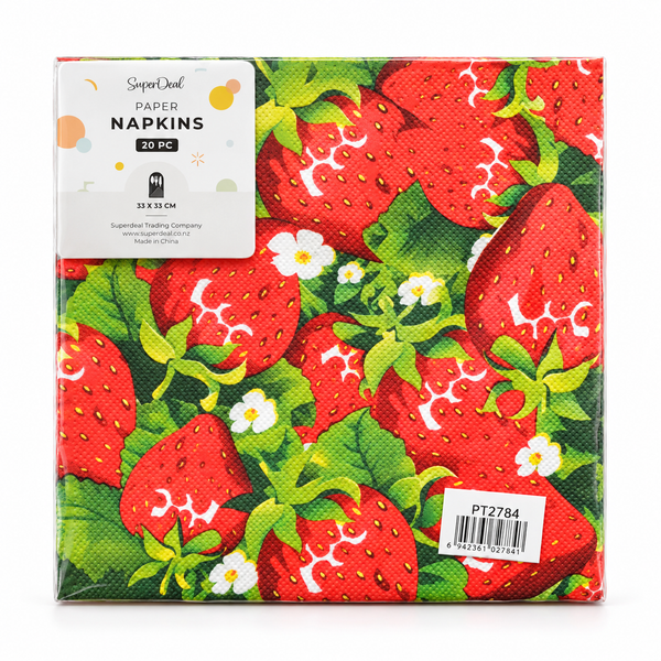 20pc Paper Serviettes - 33x33cm - Strawberries (PT2784)