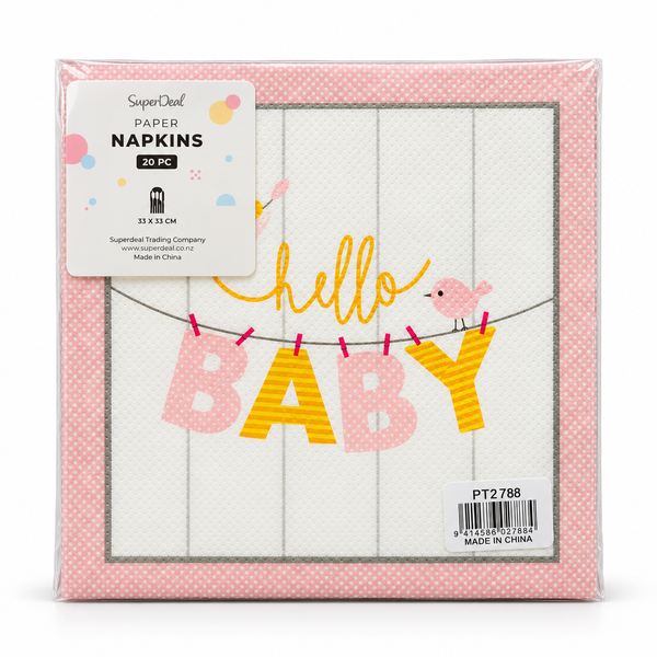 20pc Paper Serviettes - 33x33cm - Baby - Pink (PT2788)