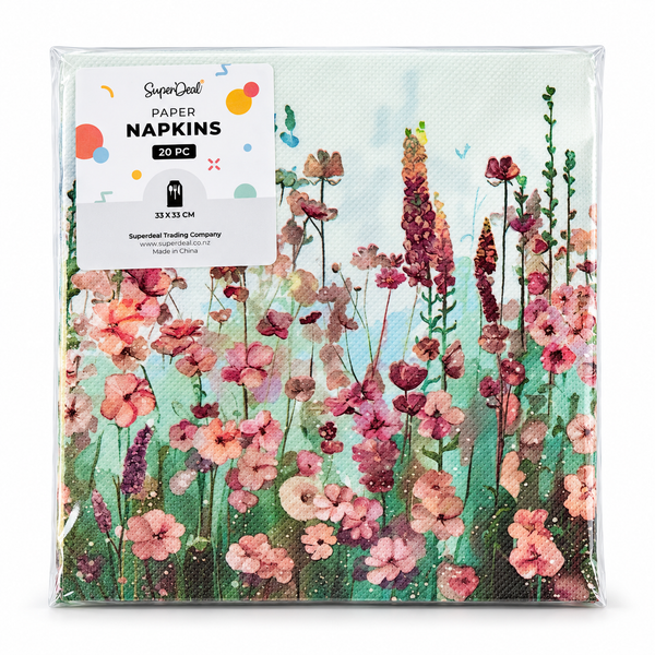 20pc Paper Serviettes - 33x33cm - Purple Flowers (PT3804)