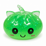 Green translucent unicorn dumpling squishy with smiling face