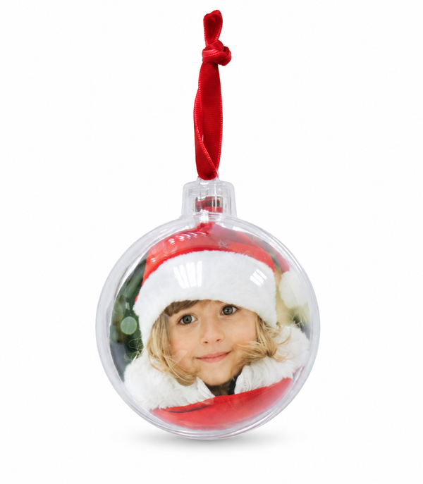 DIY Photo Christmas Bauble with Red Loop 7 cm
