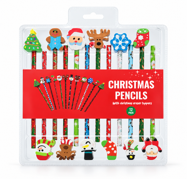 Christmas Pencils with Eraser Toppers – 12 Pack