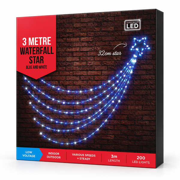 LED Waterfall Star Lights 3 m – Blue and White