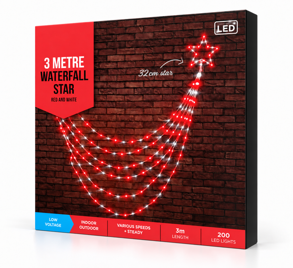 LED Waterfall Star Lights 3 m – Red and White