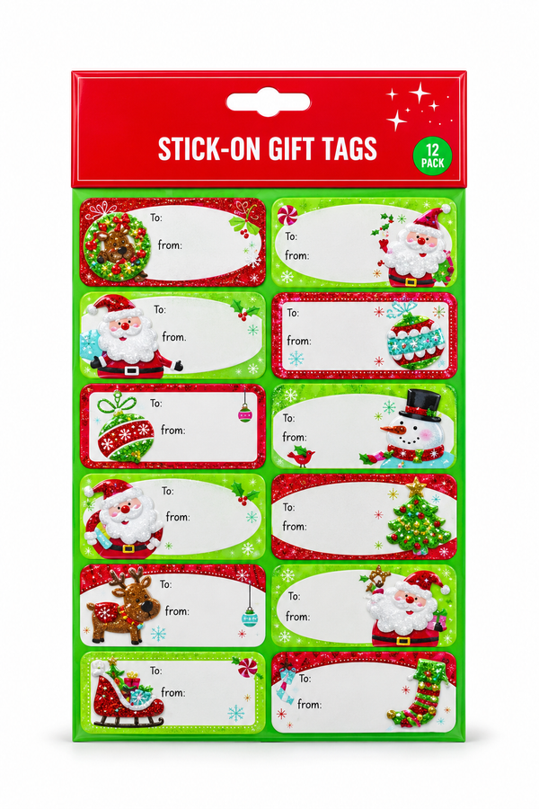Deluxe Self-Adhesive Christmas Gift Tags – 12 Pack