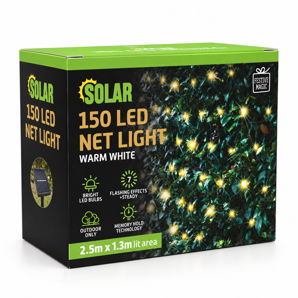 Solar LED Net Lights 150 – Warm White