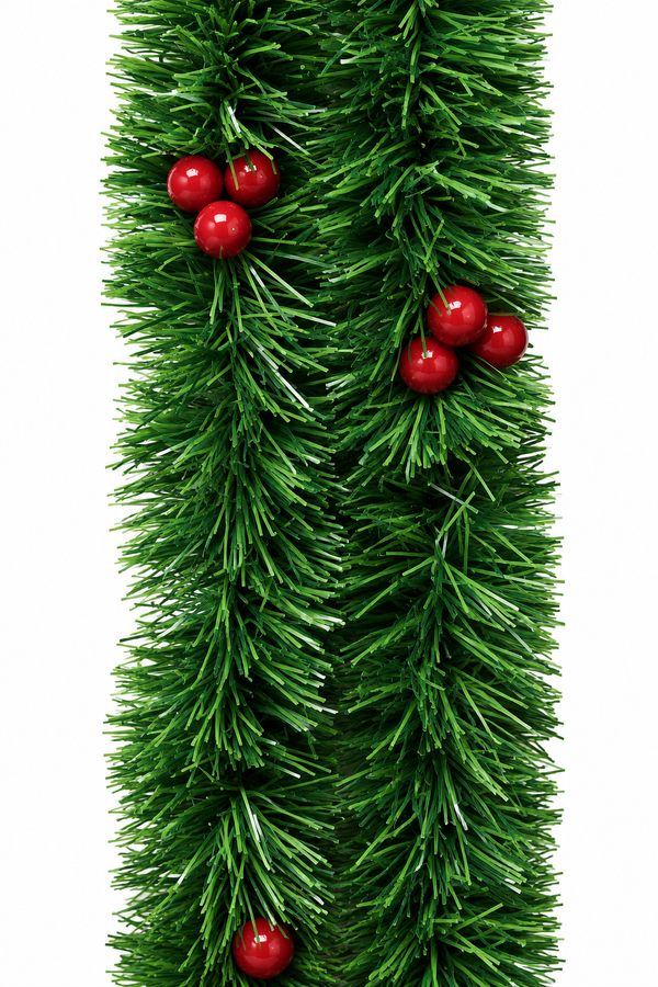Green Chunky Tinsel with Berries or Bows – 2.4m