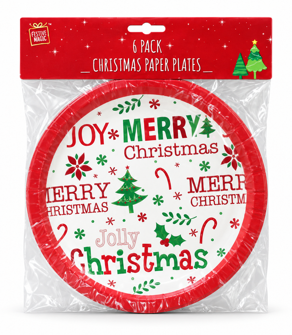Christmas Paper Plates – 6 Pack, 23cm