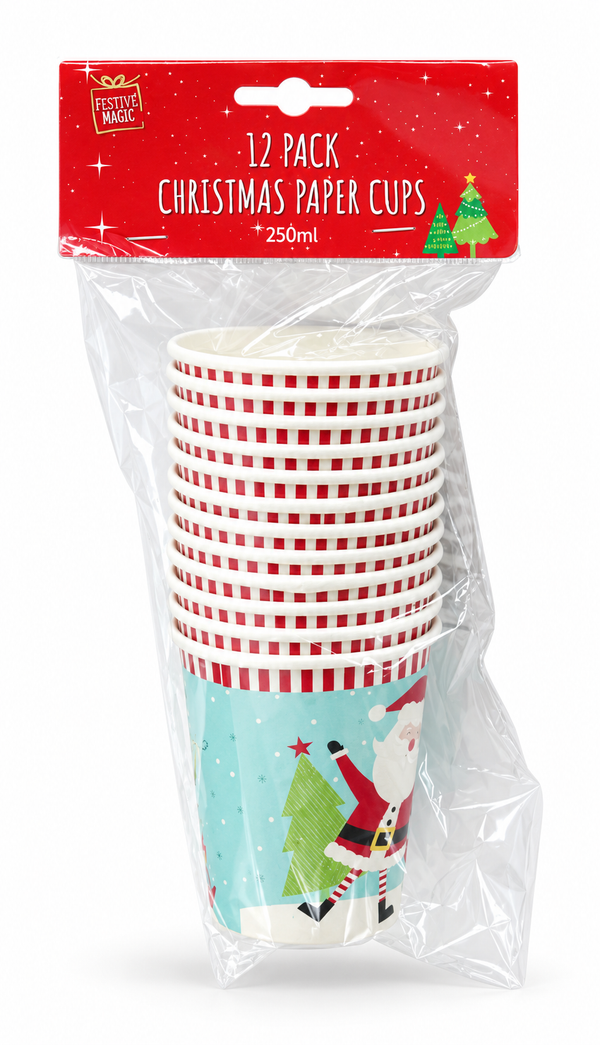 Christmas Paper Cups – 12 Pack, 250mL