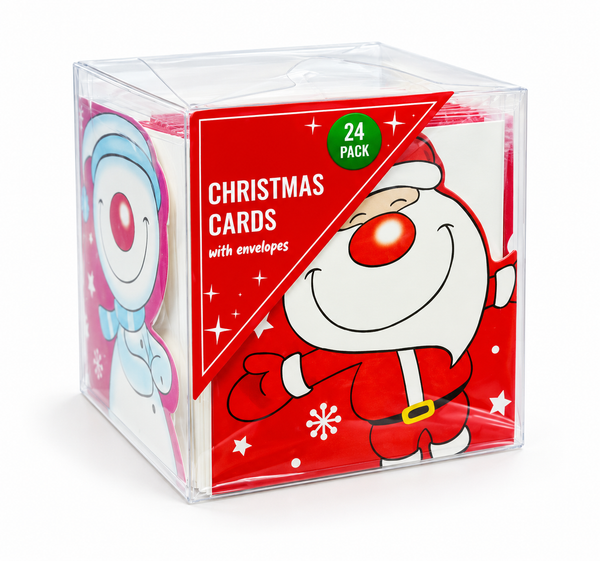 Mini Square Christmas Greeting Cards – 24 Pack – Santa on Red