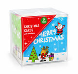 Mini Square Christmas Greeting Cards – 24 Pack – Merry Christmas on Blue