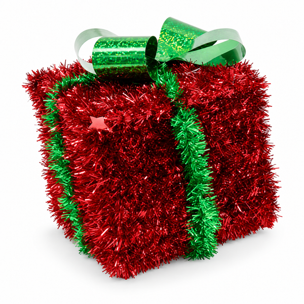 3D Tinsel Present Decoration with Bow
