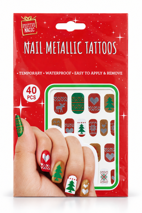 Christmas Metallic Nail Tattoos – 40 Pieces