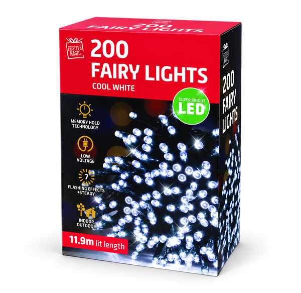 Cool White Flashing LED Fairy Lights – 200 Lights