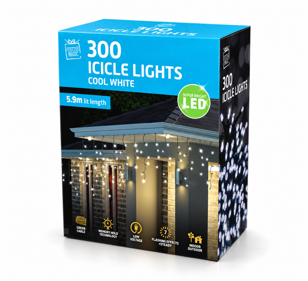 Cool White Flashing LED Icicle Lights – 300 Lights